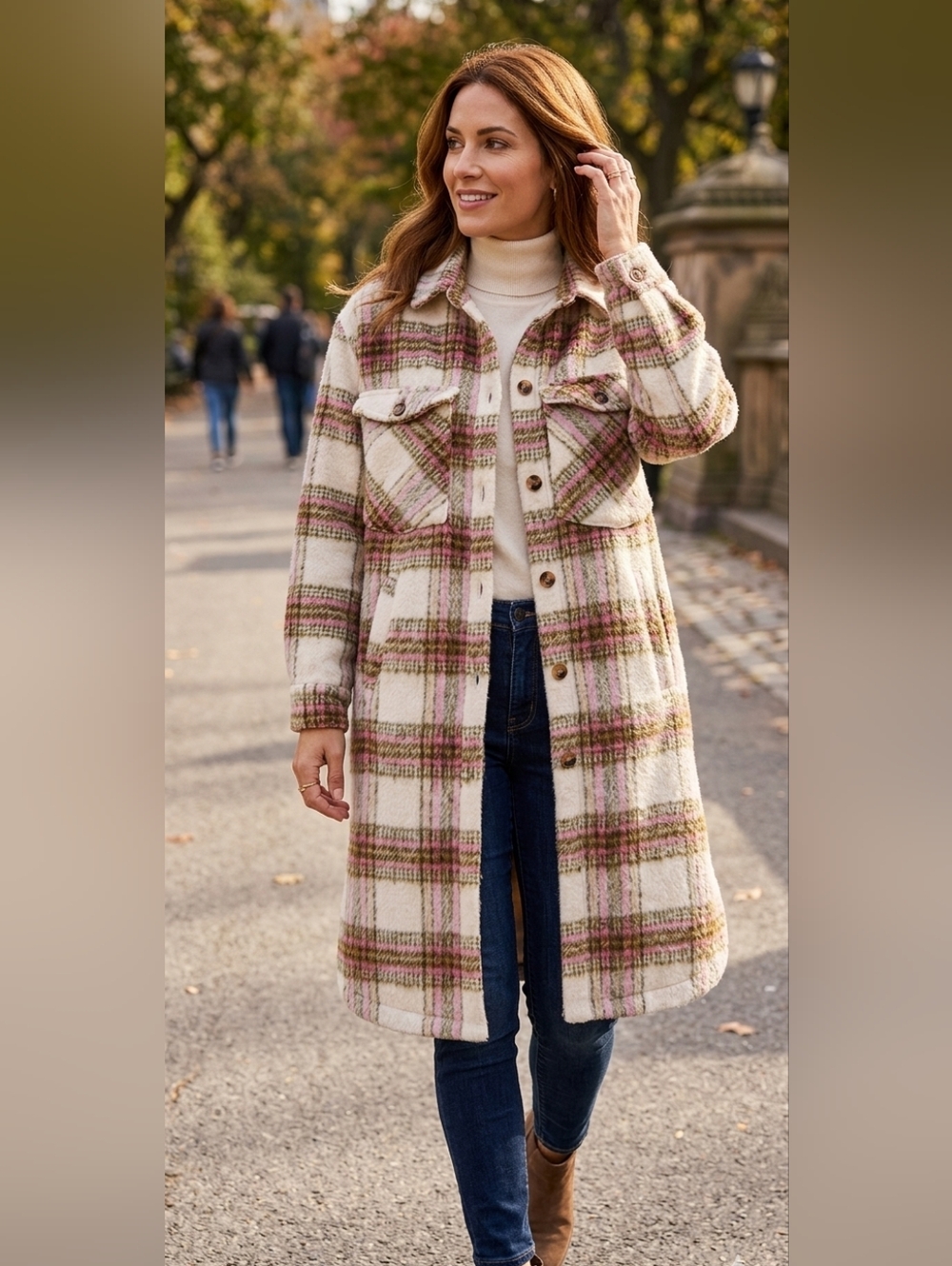 Beige / Pink Plaid Coat